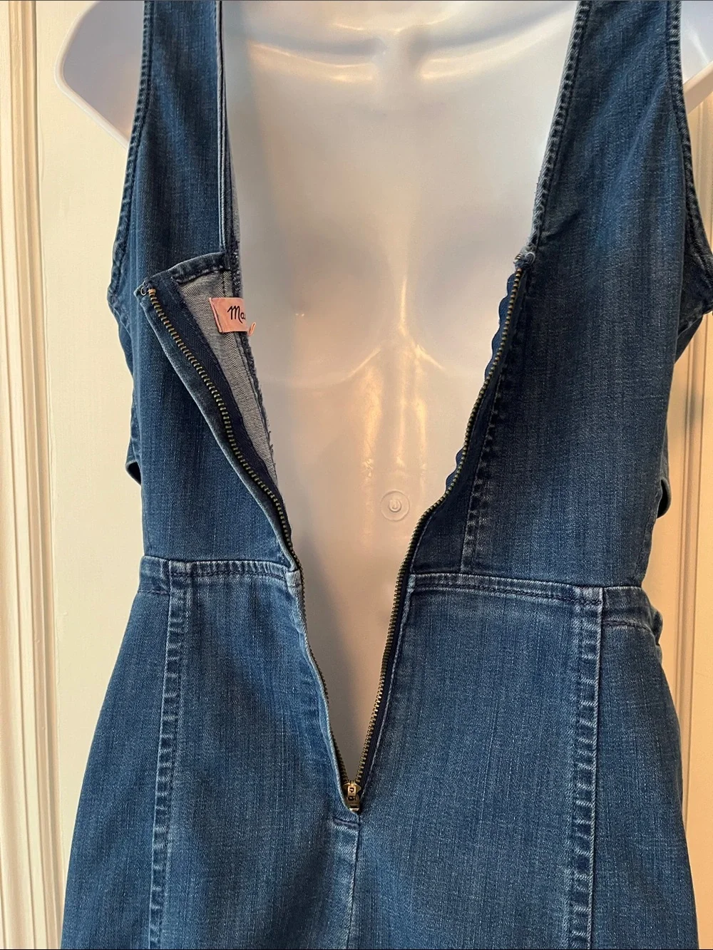 Madewell Denim Dress Cut Outs Sleeveless Women’s 6 Blue Pockets Coastal Cowgirl - Picture 10 of 17